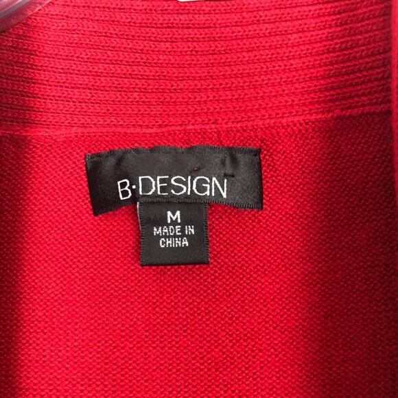 B Design Open Front Red Cardigan Size Medium - Picture 2 of 12